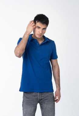 Синяя рубашка ПОЛО с эластаном мужская